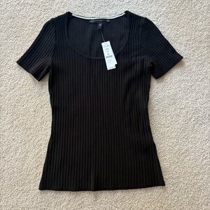White House Black Market Black Ribbed Short Sleeve Top